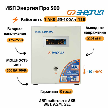 Энергия ИБП Про 500 12В - ИБП и АКБ - ИБП для котлов - . Магазин оборудования для автономного и резервного электропитания Ekosolar.ru в Кашире