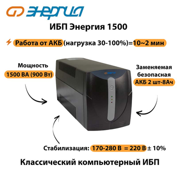 Энергия ИБП 1500 - ИБП и АКБ - ИБП для компьютера - . Магазин оборудования для автономного и резервного электропитания Ekosolar.ru в Кашире