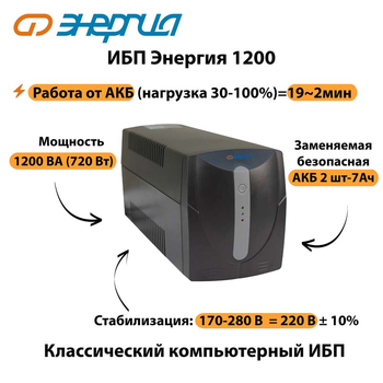 Энергия ИБП 1200 - ИБП и АКБ - ИБП для компьютера - . Магазин оборудования для автономного и резервного электропитания Ekosolar.ru в Кашире