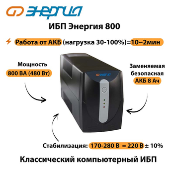 Энергия ИБП 800 - ИБП и АКБ - ИБП для компьютера - . Магазин оборудования для автономного и резервного электропитания Ekosolar.ru в Кашире