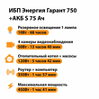 ИБП Энергия Гарант 750 + Аккумулятор S 75 Ач - 12В (450Вт - 91мин) - ИБП и АКБ - ИБП для котлов - . Магазин оборудования для автономного и резервного электропитания Ekosolar.ru в Кашире